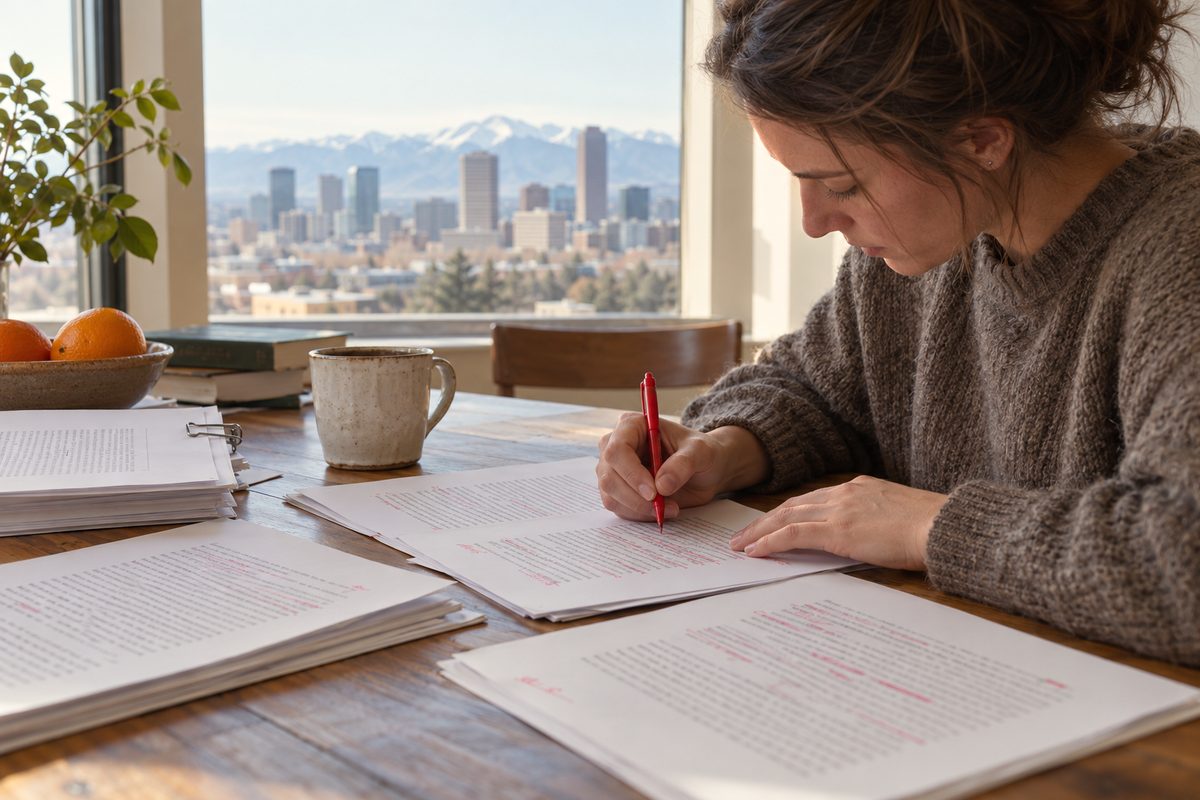 Typeset editorial manuscript pages bearing detailed editorial annotations and margin remarks.